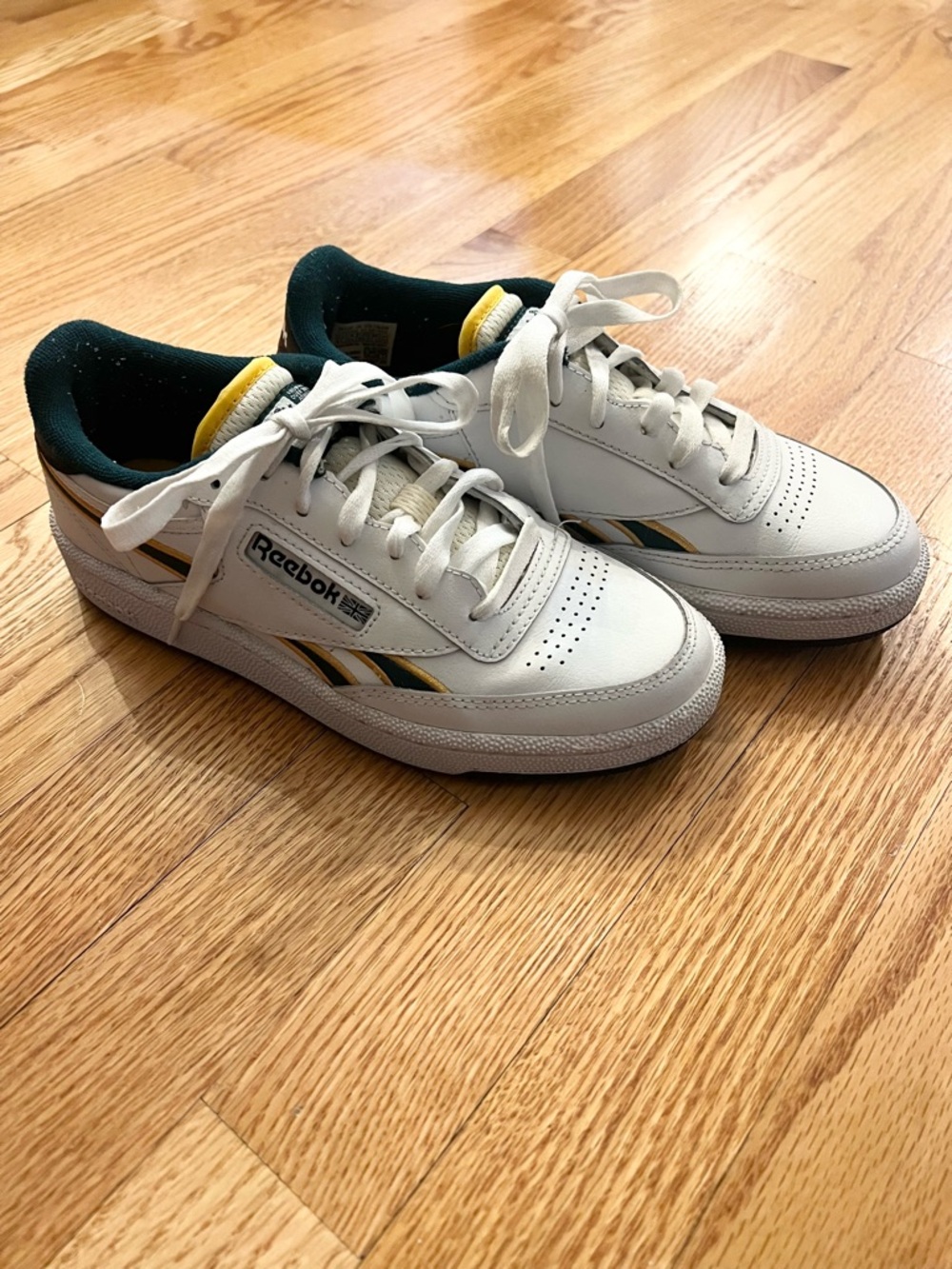 Reebok Kids White Sneakers with Green & Yellow Accents